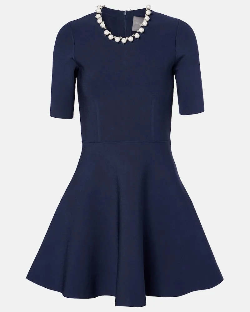 Monique Lhuillier Abito corto con perle bijoux Blu