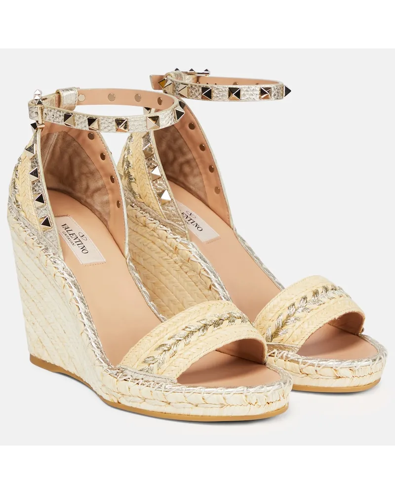 Valentino Garavani Espadrillas Rockstud con zeppa Beige