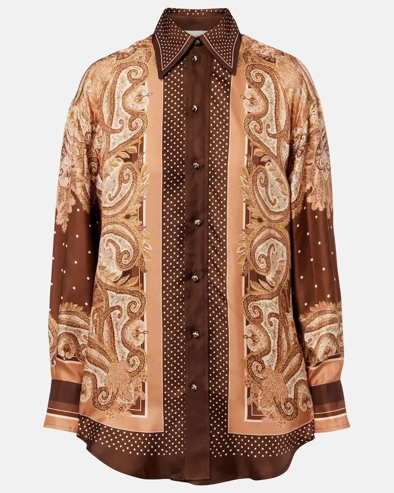 Zimmermann Camicia Luna in seta con stampa paisley Marrone