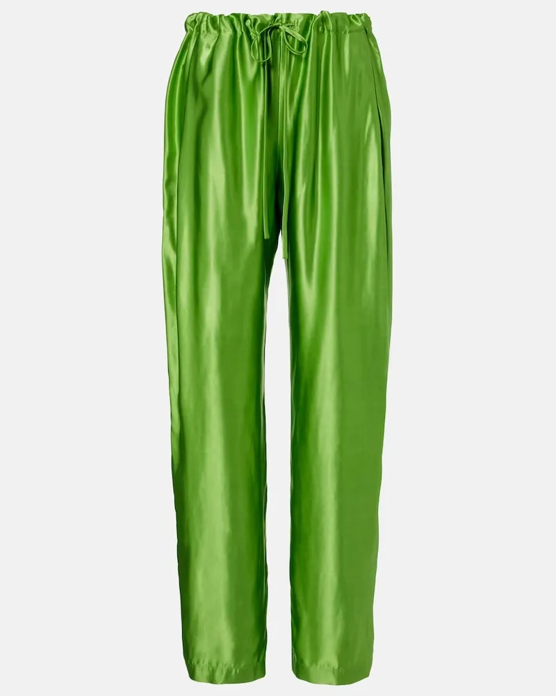 KHAITE Pantaloni Rohen in raso a gamba larga Verde