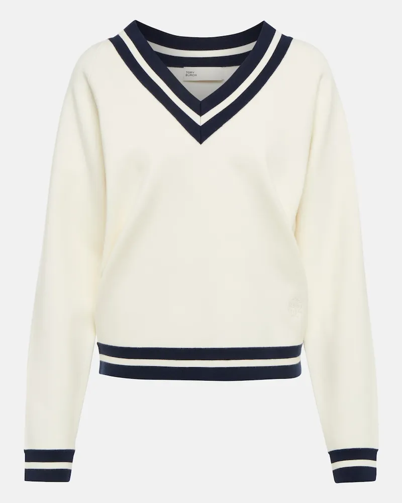 Tory Sport Pullover in lana Bianco