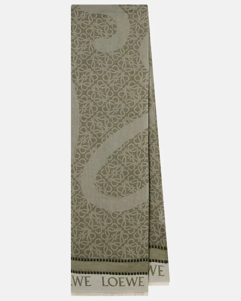 Loewe Sciarpa Anagram in jacquard di cotone Verde