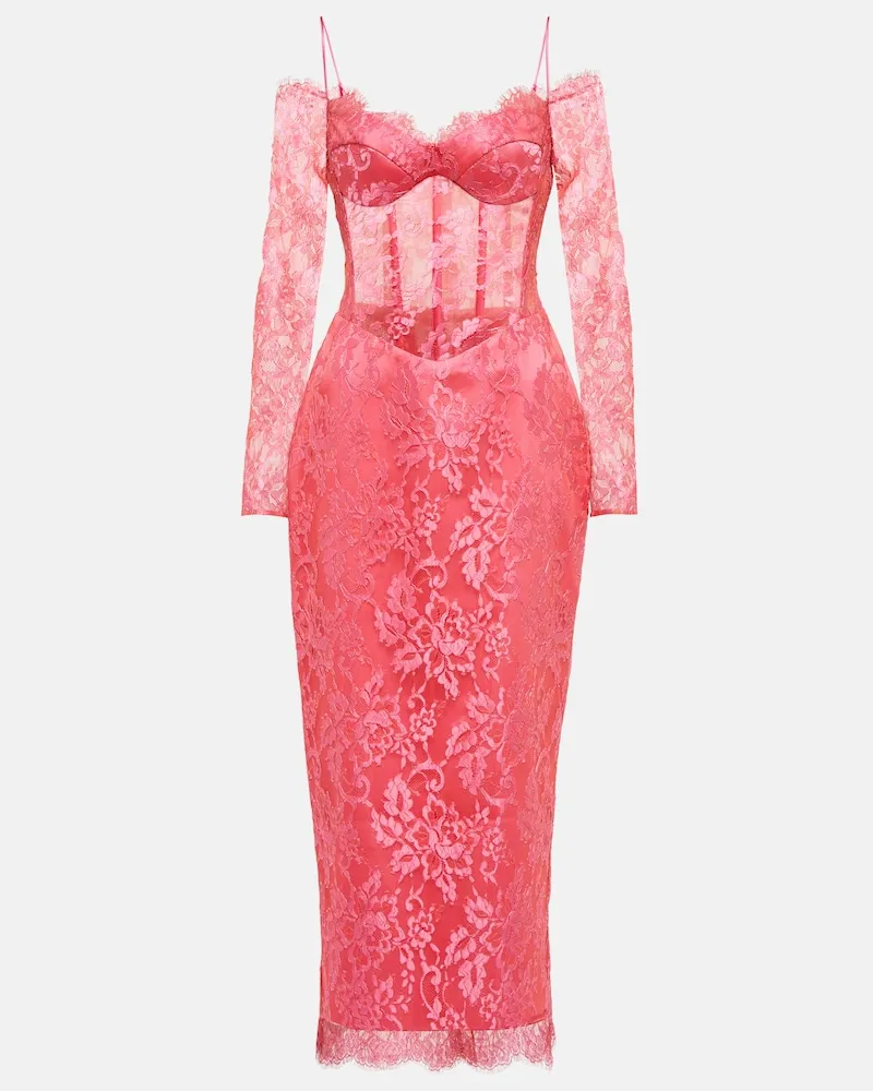 RASARIO Abito midi bustier in pizzo Rosa