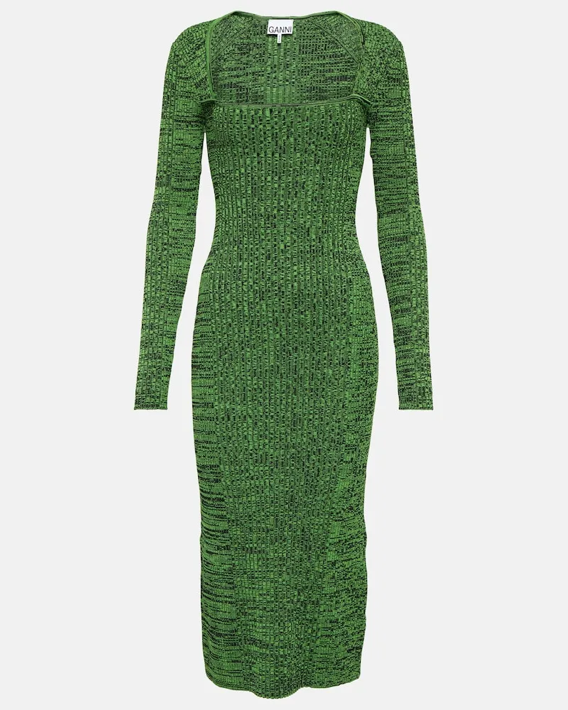 Ganni Abito midi in maglia a coste Verde