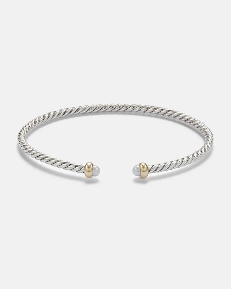 David Yurman Bracciale Micro Cable FlexÂ® in argento sterling e oro 14kt con perle Argento