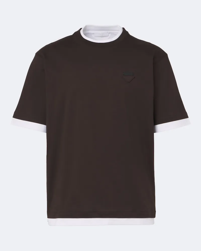 Prada T-shirt in jersey di cotone Marrone