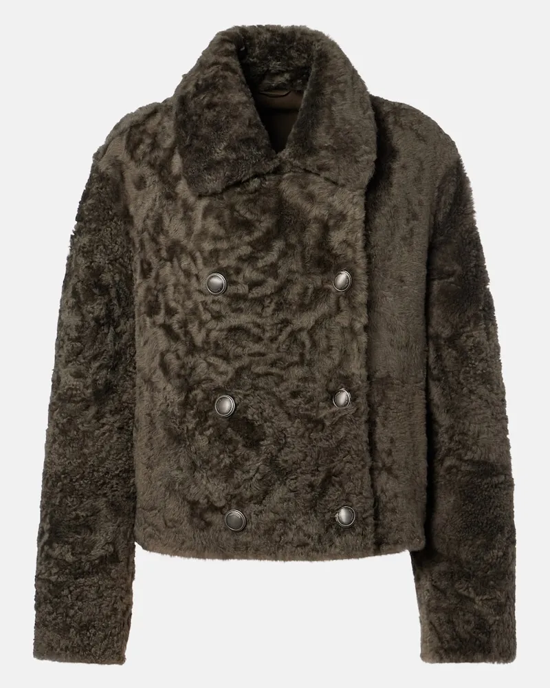 Brunello Cucinelli Giacca doppiopetto cropped in shearling Verde