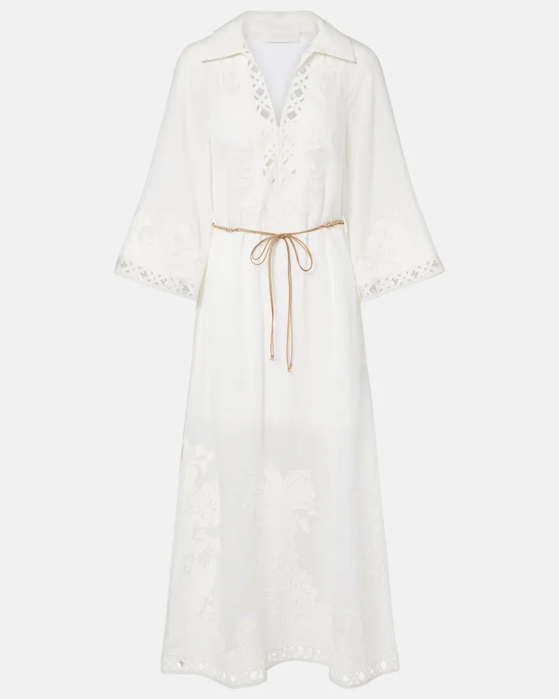 Zimmermann Abito midi Indra in ramiÃ¨ con ricamo Bianco