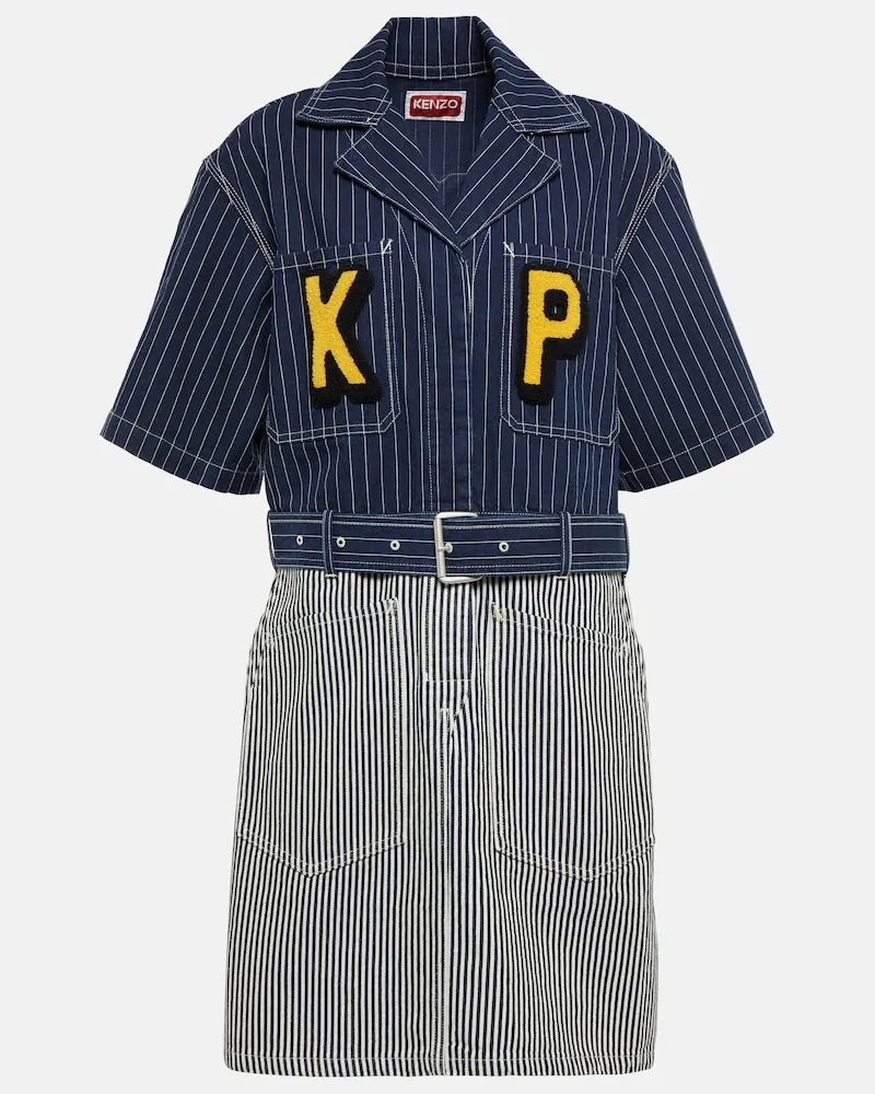 Kenzo Miniabito di jeans a righe con cintura Blu