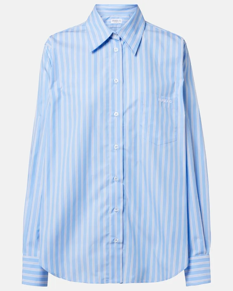 Hunza G Camicia in popeline di cotone a righe Blu
