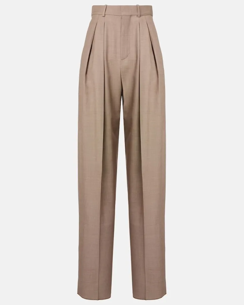 Saint Laurent Pantaloni in lana a gamba larga Beige