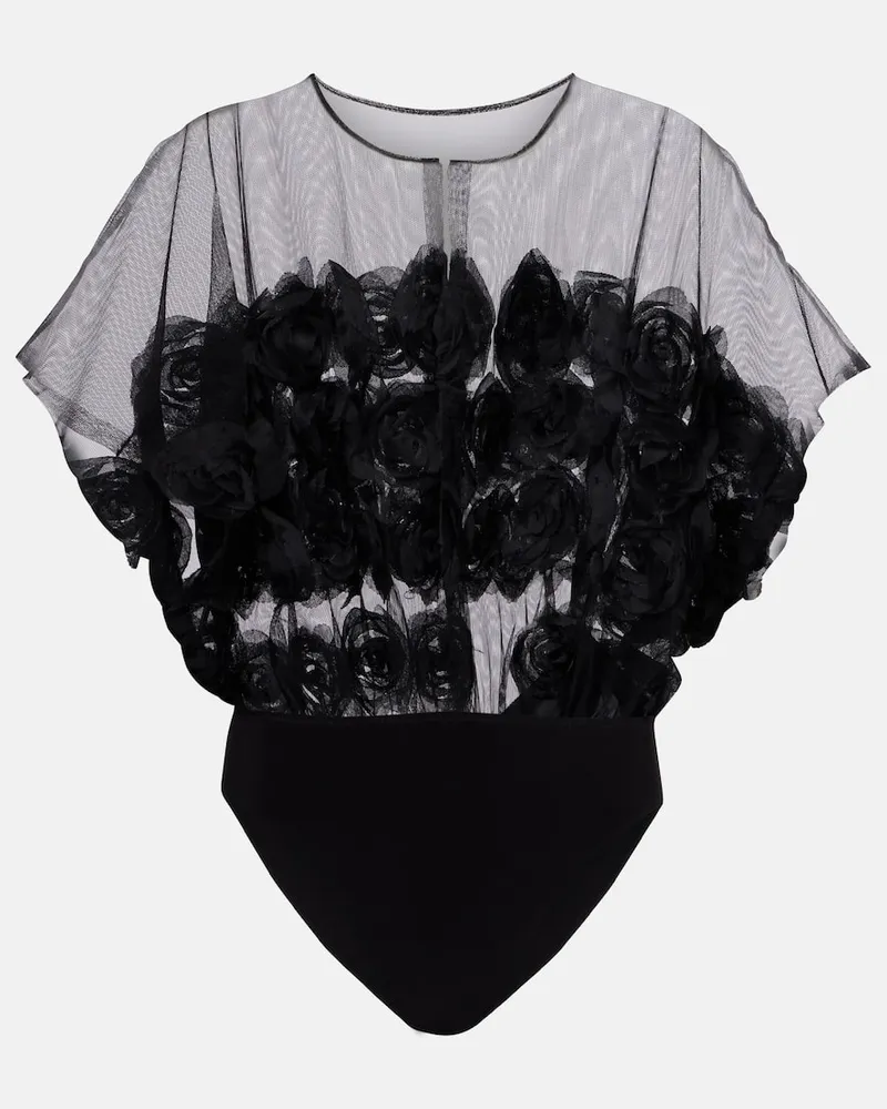 Norma Kamali Body in tulle con applicazioni Nero