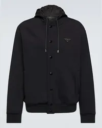 Prada Bomber con logo e cappuccio Nero