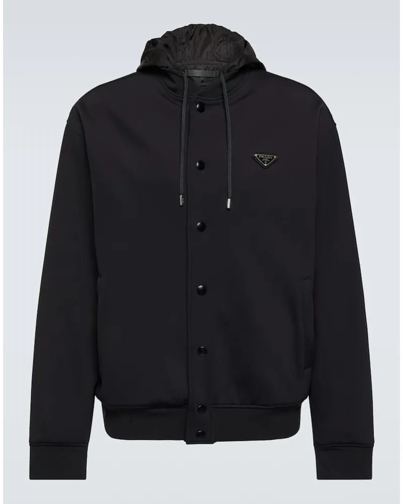 Prada Bomber con logo e cappuccio Nero
