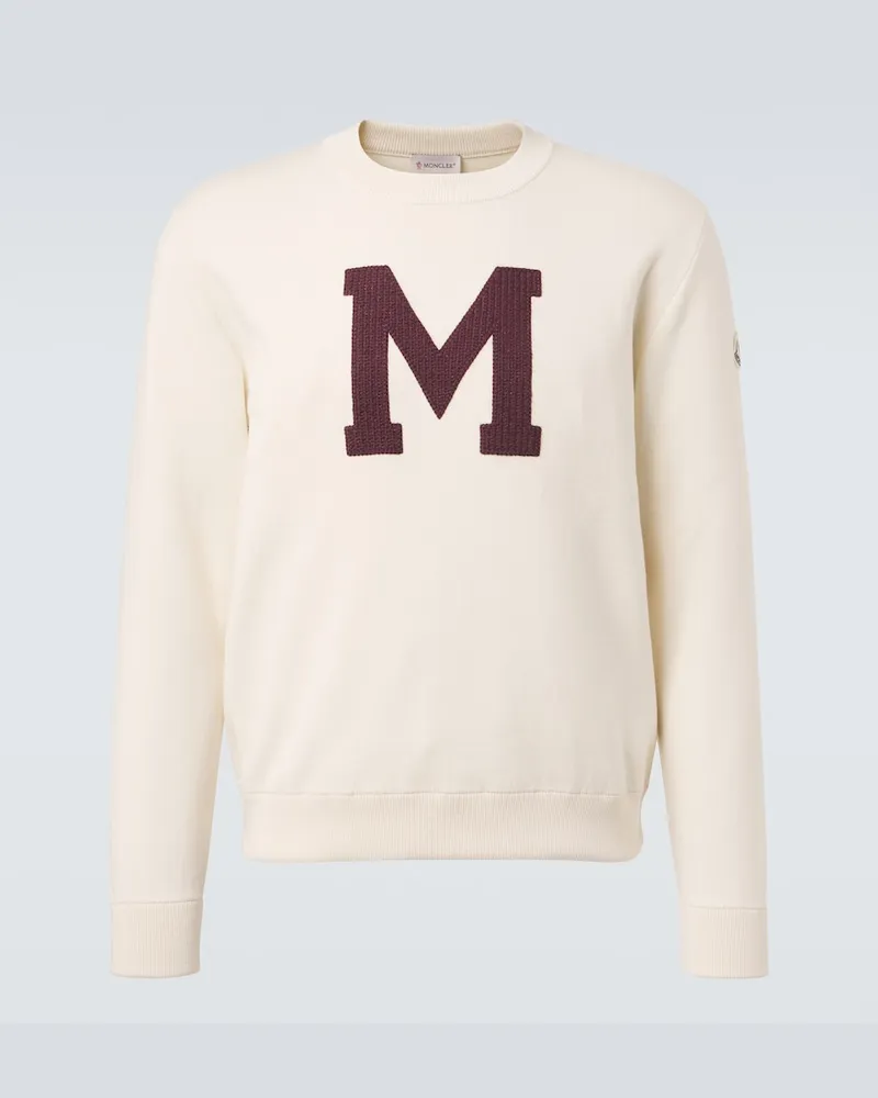Moncler Pullover in misto cotone con ricamo Bianco