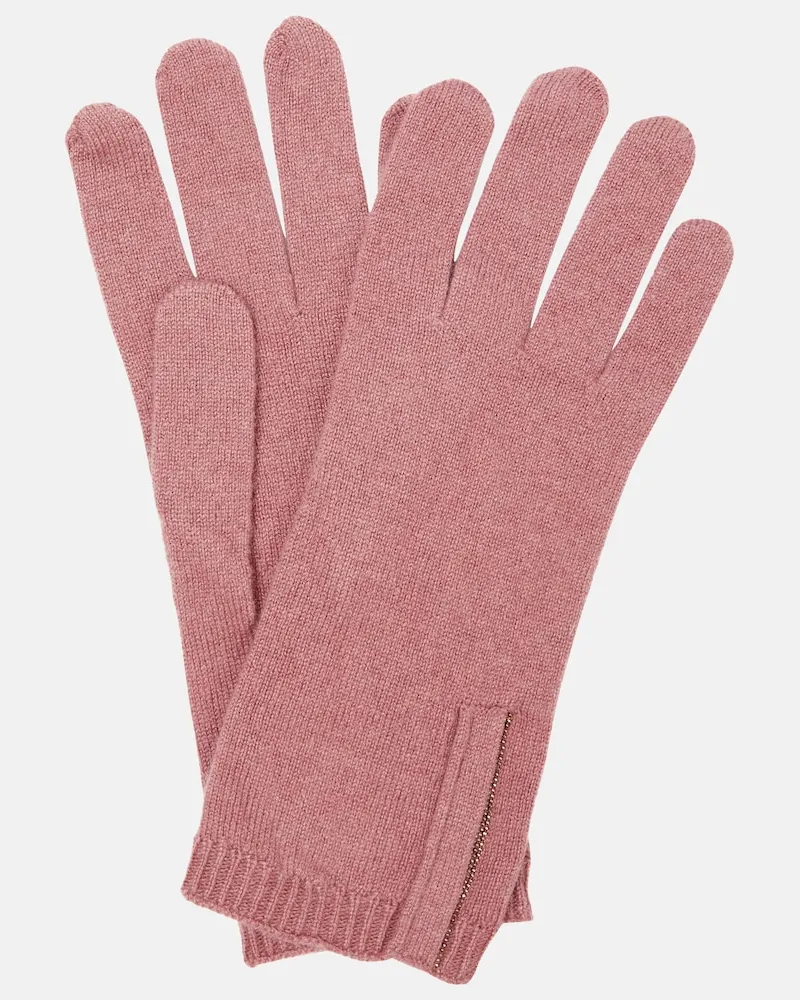 Brunello Cucinelli Guanti in maglia di cashmere Rosa