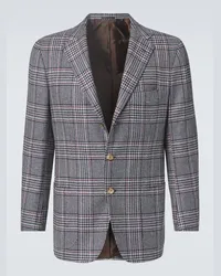 Kiton Blazer in cashmere a quadri Grigio