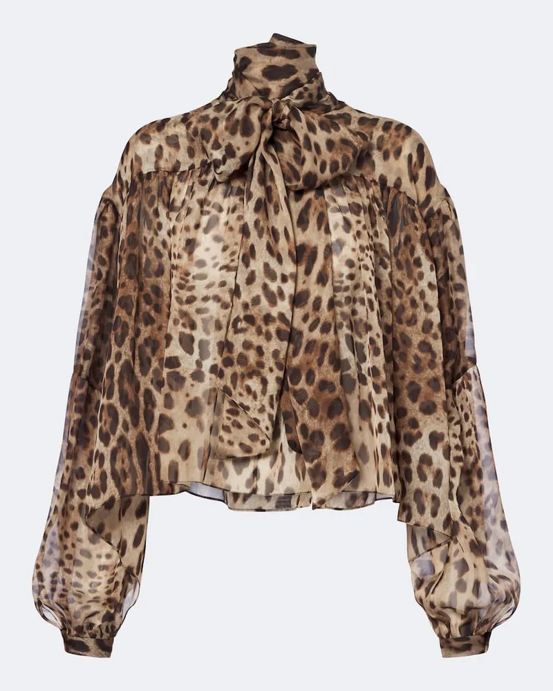 Dolce & Gabbana Blusa in seta con stampa leopardata Marrone