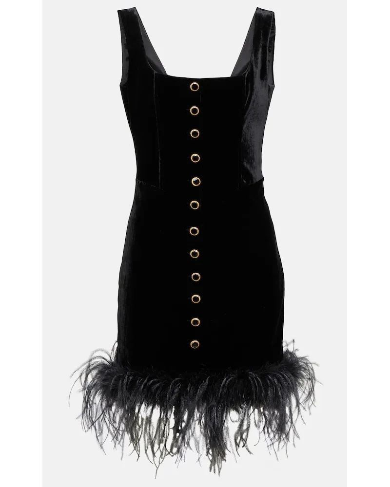 Alessandra Rich Miniabito in velluto con piume Nero