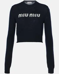 Miu Miu Pullover in lana e cashmere con intarsi Blu