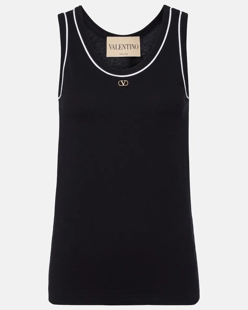 Valentino Garavani Top VLogo in cotone a coste Nero