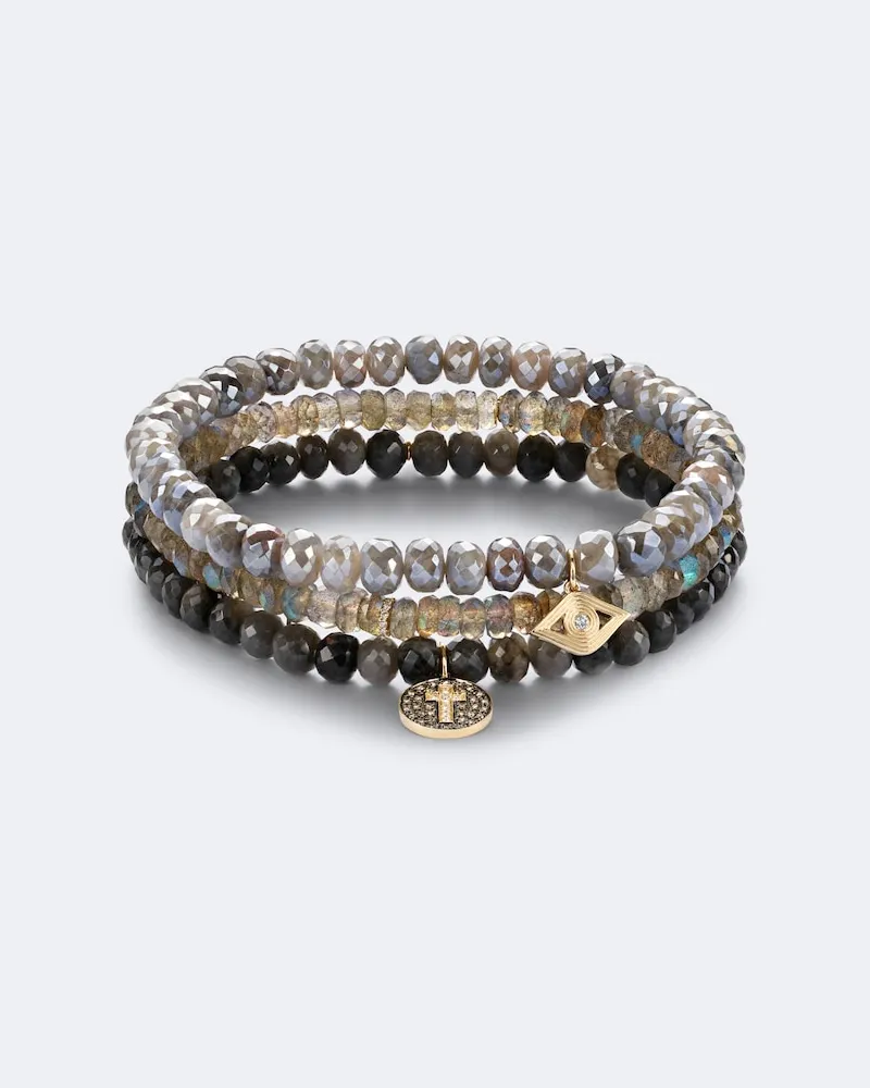 Sydney Evan Set di 3 bracciali in oro 14kt con pietre preziose Multicolore