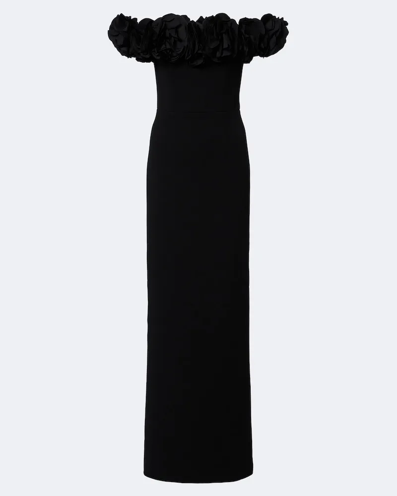 Rebecca Vallance Abito lungo Odetta in crêpe off-shoulder Nero