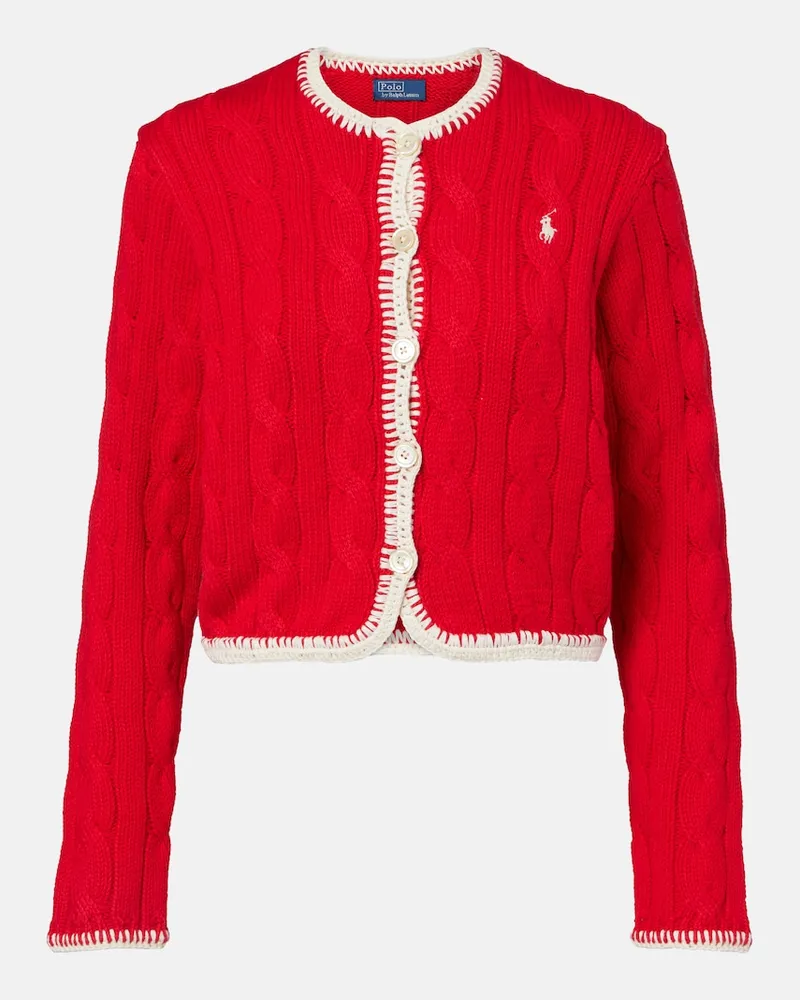 Ralph Lauren Cardigan in cotone a trecce Rosso