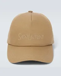 Saint Laurent Cappello da baseball in cotone e lino Beige