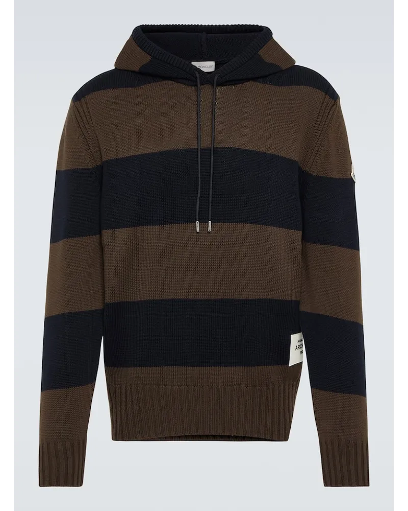 Moncler Pullover in cotone a righe con cappuccio Blu