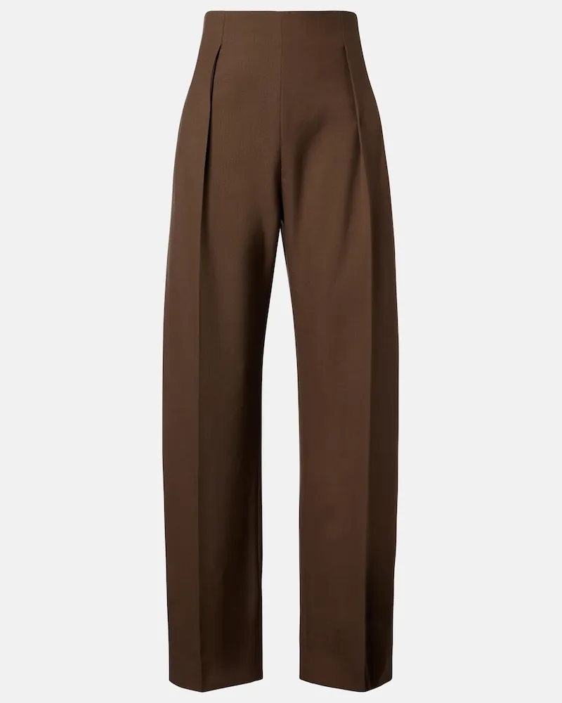 KHAITE Pantaloni Somera in lana vergine Marrone