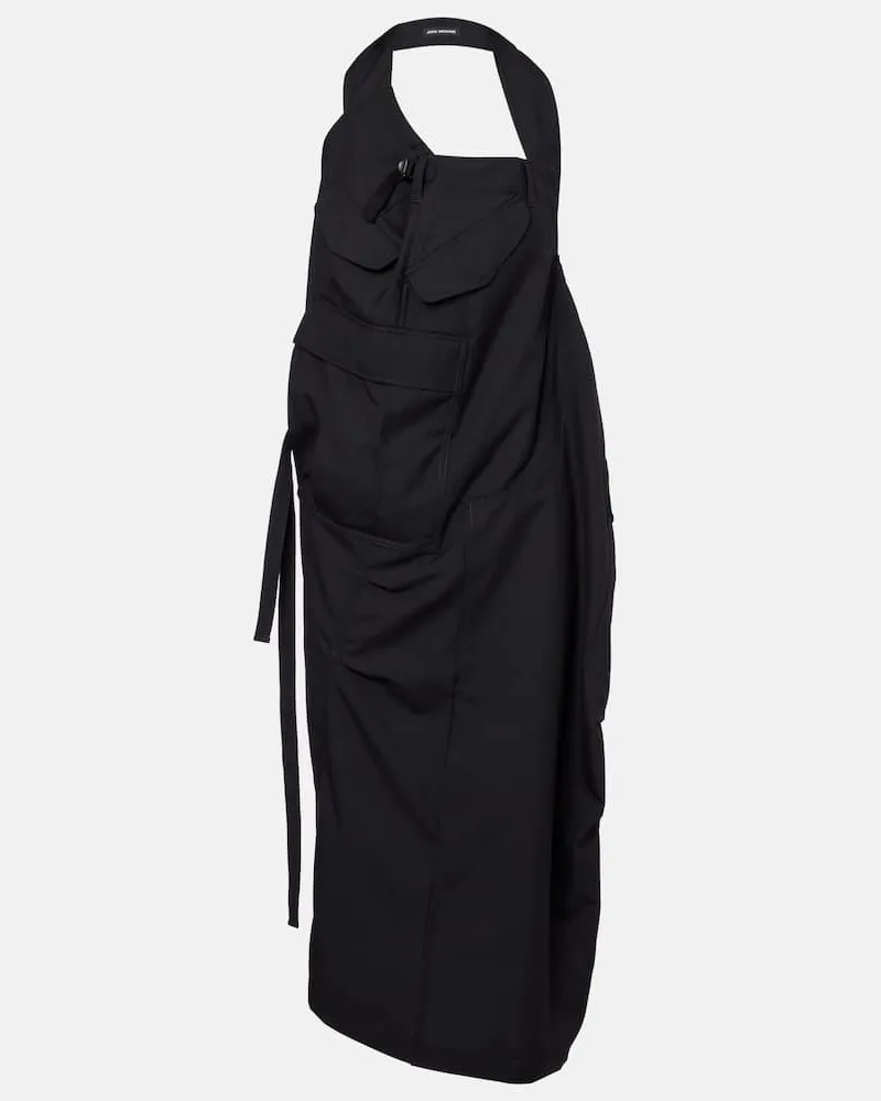 Junya Watanabe Abito midi in lana con scollo allâamericana Nero