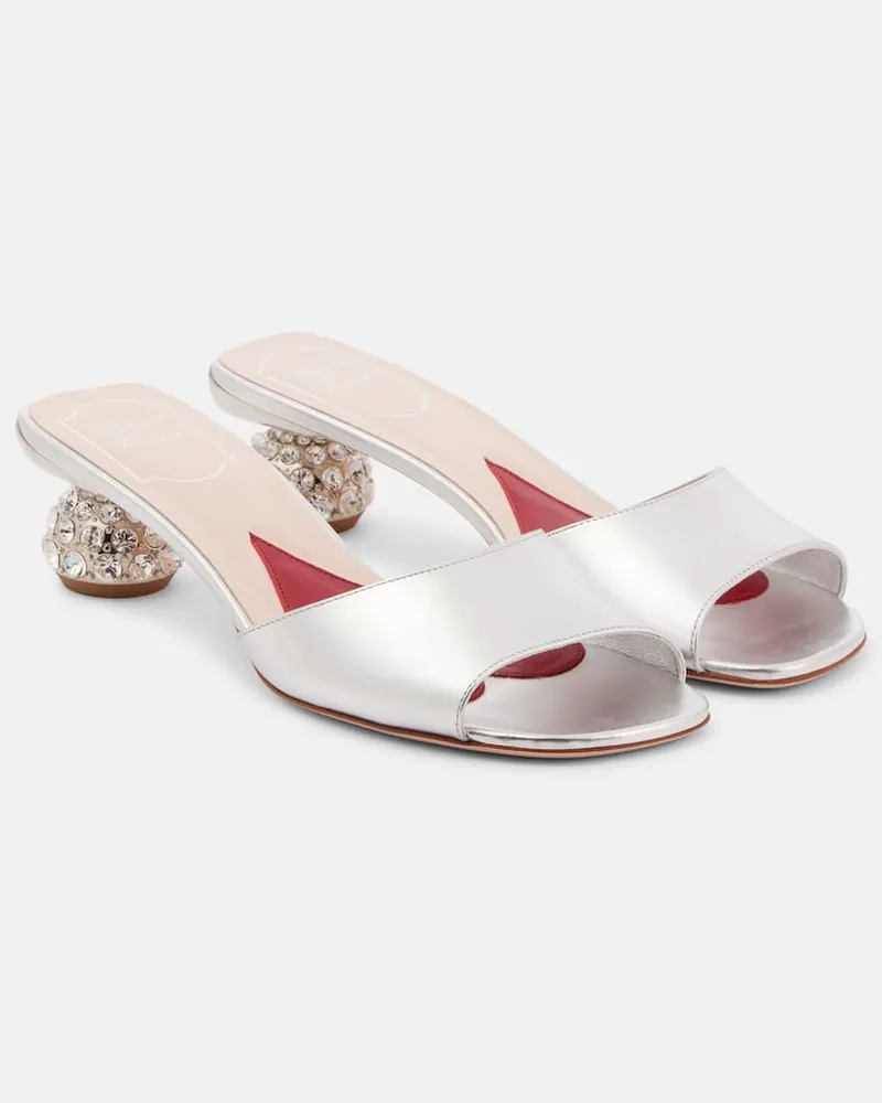 Roger Vivier Mules in pelle con cristalli Argento