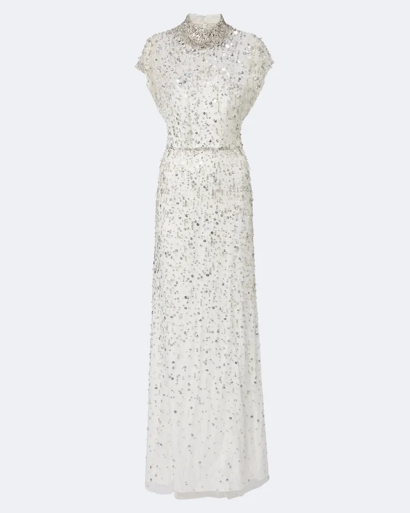 Jenny Packham Abito lungo Crystal Drop Bianco