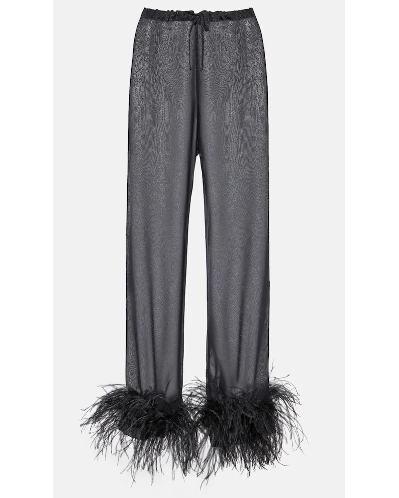 Oséree OsÃ©ree Pantaloni a gamba larga con piume Nero
