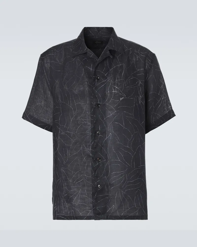 Brioni Camicia in lino con stampa Blu