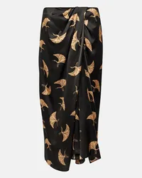 Dries van Noten Gonna midi in raso di seta Nero