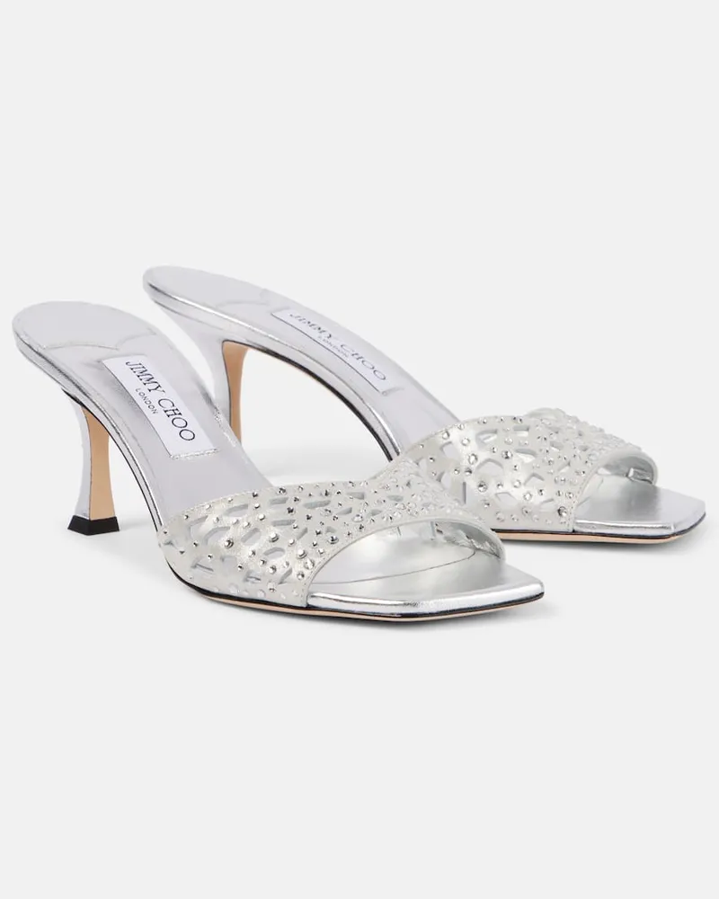 Jimmy Choo Mules Skye 70 in raso con cristalli Argento