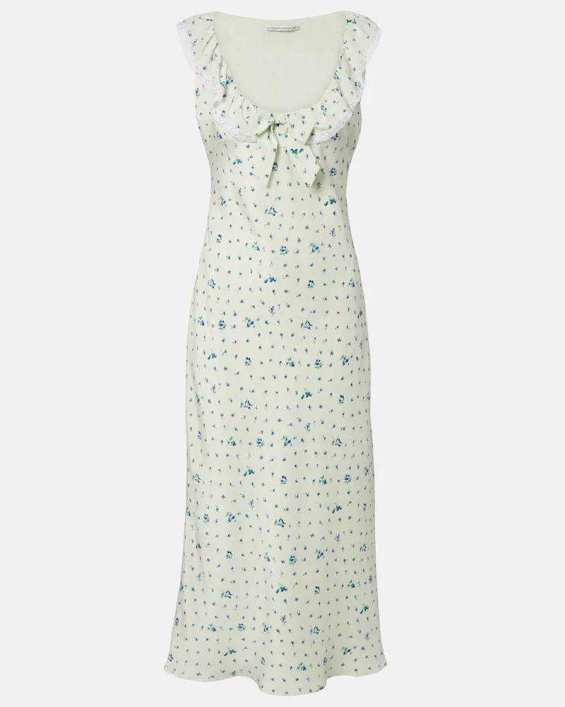 Alessandra Rich Abito midi in seta floreale con pizzo Verde