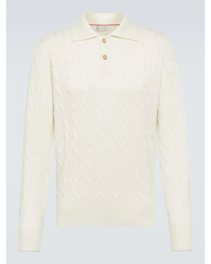 Brunello Cucinelli Polo in cashmere a trecce Bianco