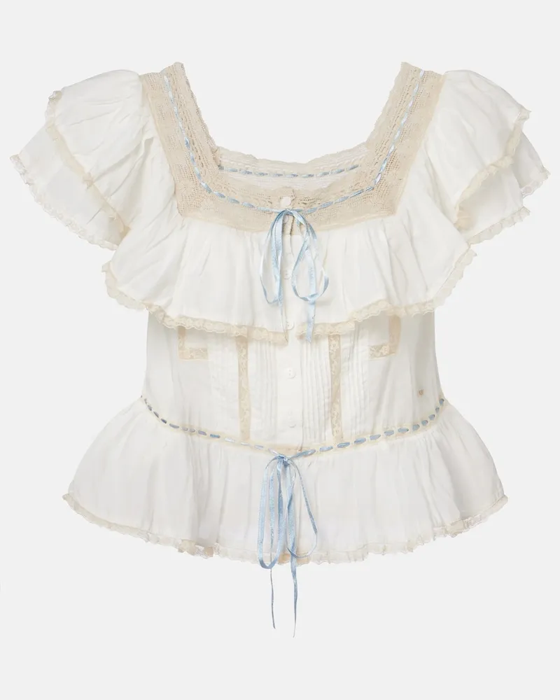 RIXO Blusa Melisa in cotone con ricamo Bianco