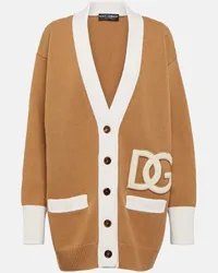 Dolce & Gabbana Cardigan in lana vergine con logo Beige