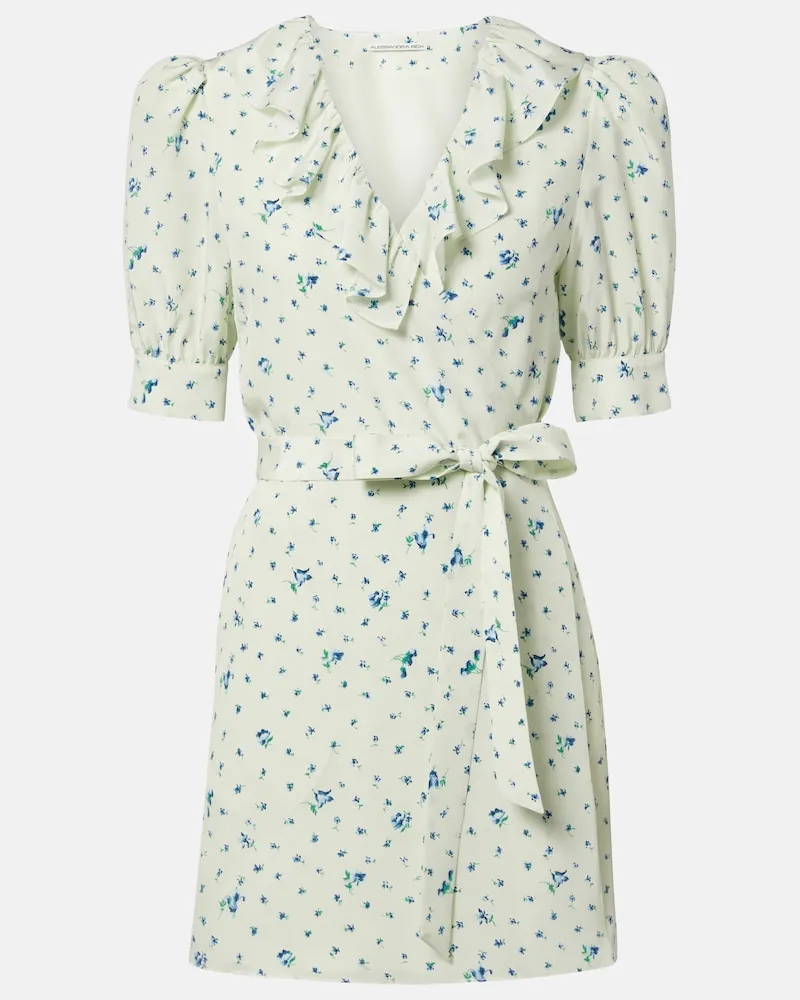 Alessandra Rich Abito corto in seta con stampa floreale Verde