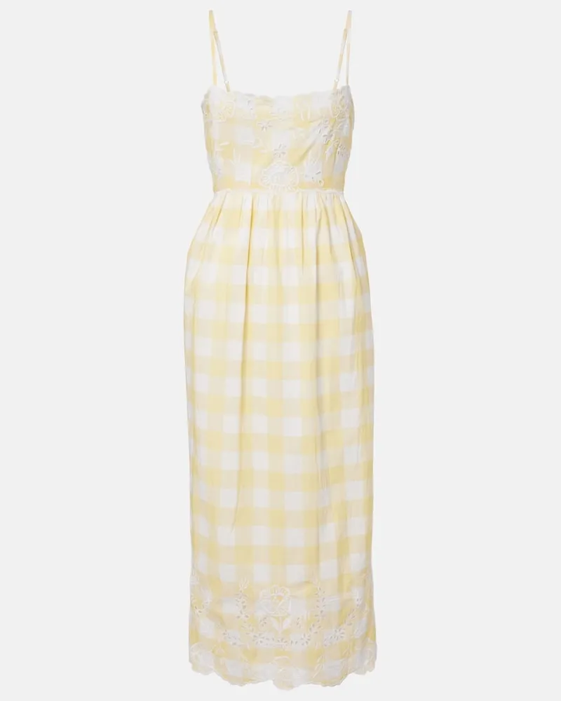 Juliet Dunn Abito midi in cotone a quadri con ricamo Giallo