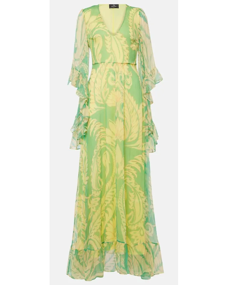 Etro Abito lungo in seta con volant Verde