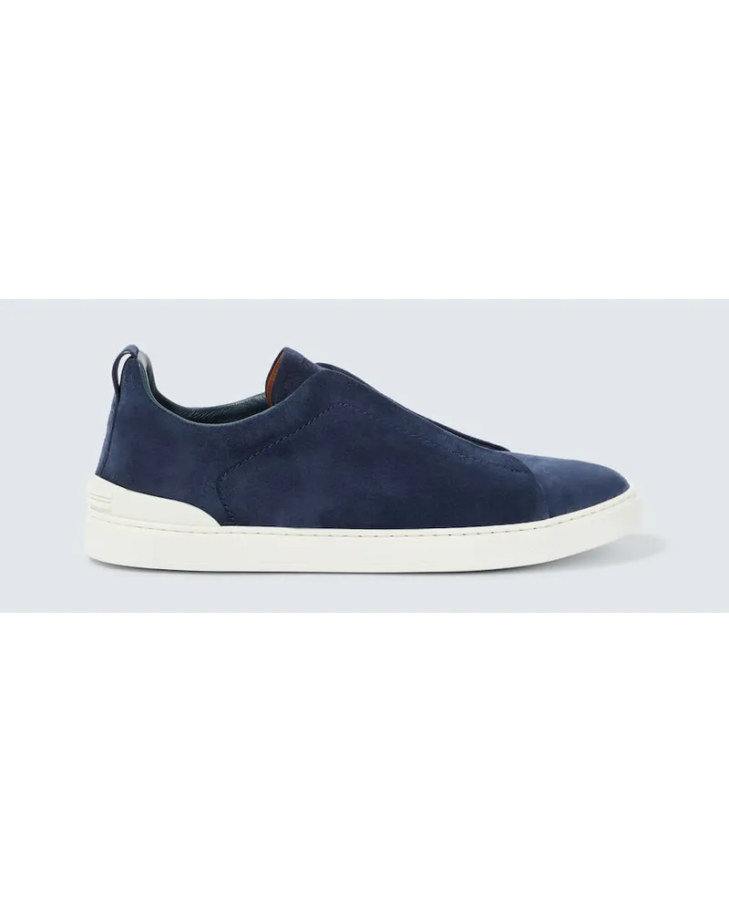 Ermenegildo Zegna Sneakers Triple Stitch in suede Blu