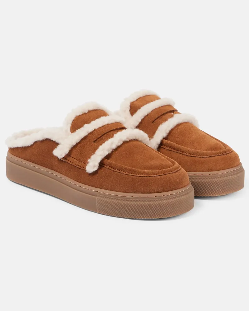 INUIKII Mules in suede con shearling Marrone