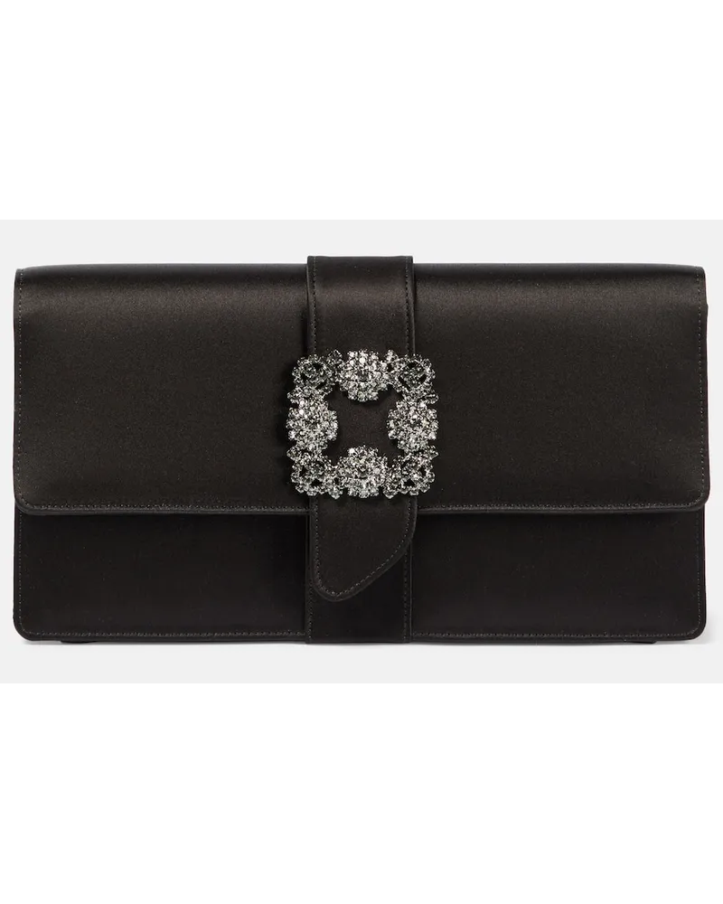 Manolo Blahnik Clutch Capri in raso con cristalli Nero