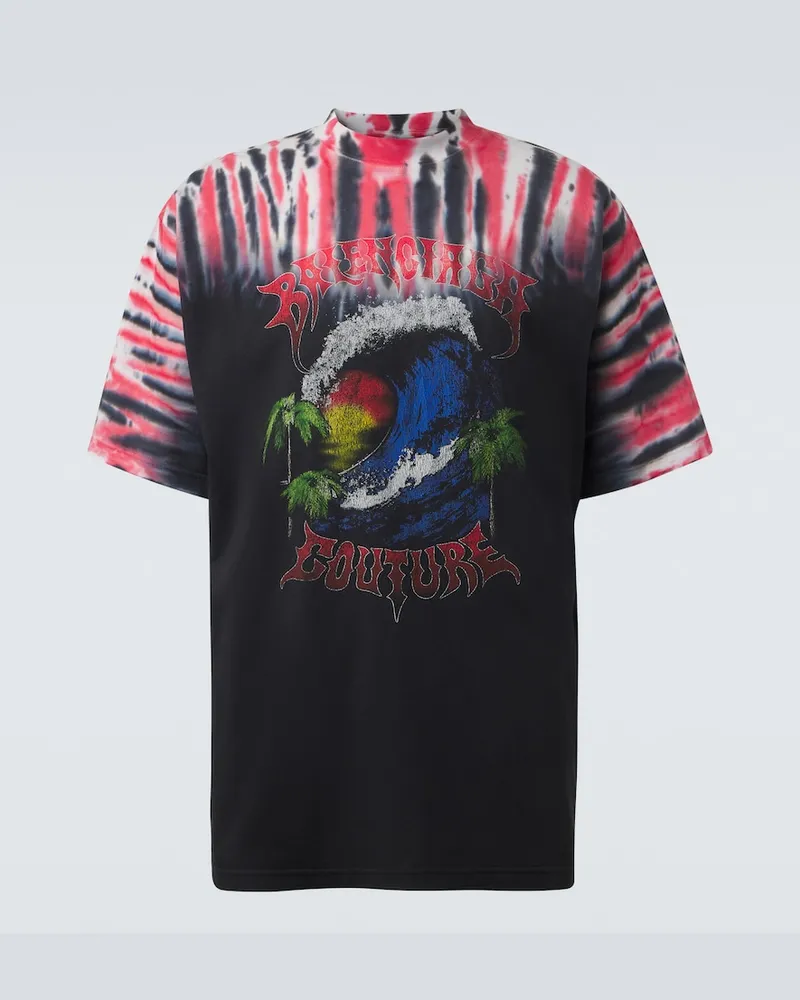 Balenciaga T-shirt in cotone con stampa tie-dye Nero