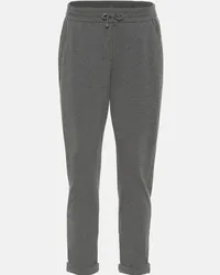 Brunello Cucinelli Pantaloni sportivi in cotone Grigio